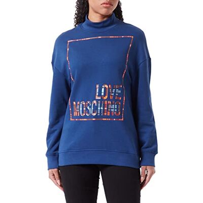 W 6 487 02 M 4055 Love Moschino Damska bluza z wysokim dekoltem z logo z błyszczącym nadrukiem, niebieska, 50, niebieski, 50 W 6 487 02 M 4055 Love Moschino Damska bluza z wysokim dekoltem z logo z błyszczącym nadrukiem, niebieska, 50, niebieski, 50