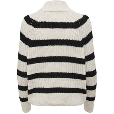 15268818 Bestseller A/S Damski ONLLEISE Freya LS Zip High Neck KNT NOOS sweter, brzoza/paski: czarny, L, Birch/Stripes:black, L 15268818 Bestseller A/S Damski ONLLEISE Freya LS Zip High Neck KNT NOOS sweter, brzoza/paski: czarny, L, Birch/Stripes:black, L