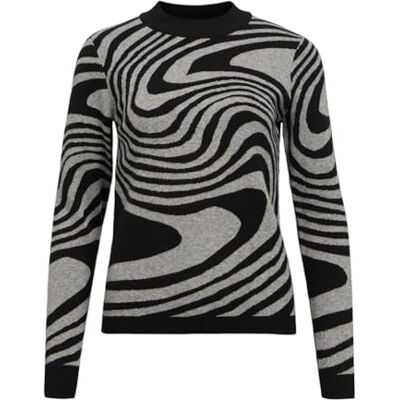 23040958 OBJRAY L/S KNIT Sweter AOP NOOS, Czarny/wzór: średni szary melanż zebra, L 23040958 OBJRAY L/S KNIT Sweter AOP NOOS, Czarny/wzór: średni szary melanż zebra, L