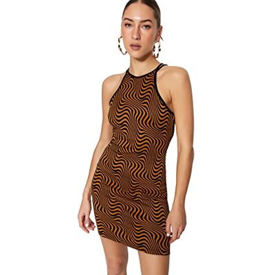 TPRSS23EL00125 Trendyol Damska mini obcisła sukienka dzianinowa, Turuncu-çok Renkli, 36 TPRSS23EL00125 Trendyol Damska mini obcisła sukienka dzianinowa, Turuncu-çok Renkli, 36