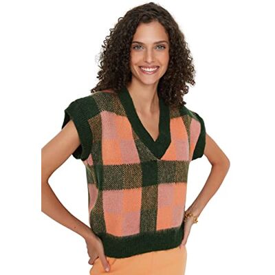 TWOAW22BZ0026 Trendyol Damski sweter z dzianiny Regular Fit Basic V Neck, ZIELONY, S TWOAW22BZ0026 Trendyol Damski sweter z dzianiny Regular Fit Basic V Neck, ZIELONY, S