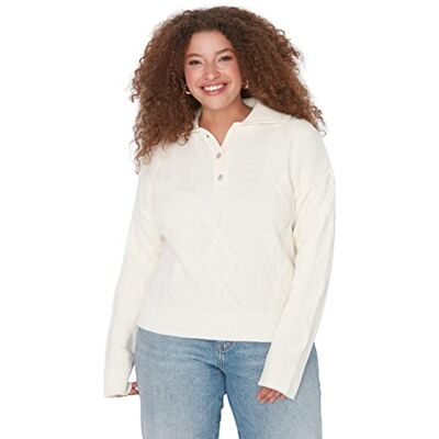 TBBAW23AN00101 Trendyol Damski Plus Size Regular Basic Polo Neck Knitwear Plus Size Sweter, Ecru, 3XL duże rozmiary TBBAW23AN00101 Trendyol Damski Plus Size Regular Basic Polo Neck Knitwear Plus Size Sweter, Ecru, 3XL duże rozmiary