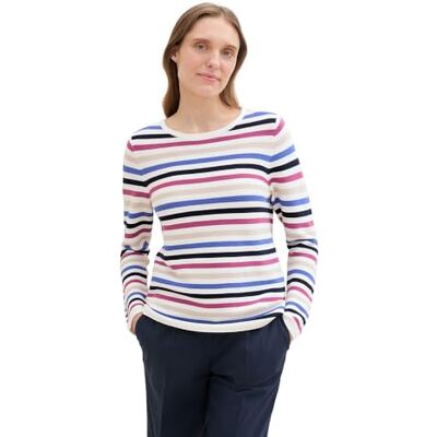 1016350 TOM TAILOR Damski sweter z dzianiny z bawełny ekologicznej, 36208 kolorowy wzór w paski z dzianiny, XS 1016350 TOM TAILOR Damski sweter z dzianiny z bawełny ekologicznej, 36208 kolorowy wzór w paski z dzianiny, XS
