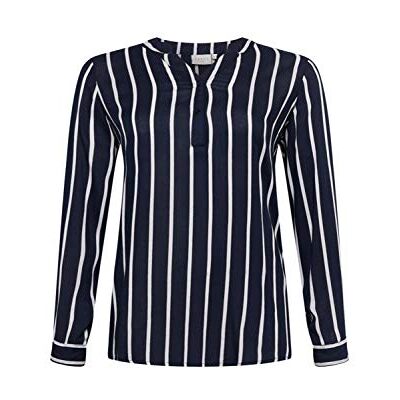 10580350 Kaffe Curve Kaffe CurveWomen's Plus Size Koszula Bluzka w paski Oversize V-Neck Długi rękaw, Darkblue, 46 damska 10580350 Kaffe Curve Kaffe CurveWomen's Plus Size Koszula Bluzka w paski Oversize V-Neck Długi rękaw, Darkblue, 46 damska