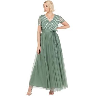 RL004-MM Maya Deluxe Sukienka maxi dla kobiet damska suknia balowa z dekoltem w szpic z krótkim rękawem długa elegancka talia Empire z paskiem głęboka mięta rozmiar 12, Głęboka mięta, 38 RL004-MM Maya Deluxe Sukienka maxi dla kobiet damska suknia balowa z dekoltem w szpic z krótkim rękawem długa elegancka talia Empire z paskiem głęboka mięta rozmiar 12, Głęboka mięta, 38
