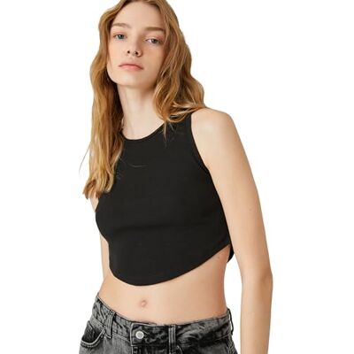 3SAL30016IK Koton Crop Tanktop Crew Neck Ribbed Asymmetric Cut, Koszula Damska, Schwarz (999), Schwarz (999), XS 3SAL30016IK Koton Crop Tanktop Crew Neck Ribbed Asymmetric Cut, Koszula Damska, Schwarz (999), Schwarz (999), XS