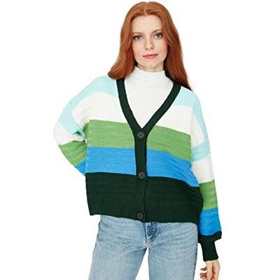 TWOAW23HI0009 Trendyol Damski sweter rozpinany kardigan z dekoltem w serek, zielony, L, ZIELONY, L TWOAW23HI0009 Trendyol Damski sweter rozpinany kardigan z dekoltem w serek, zielony, L, ZIELONY, L