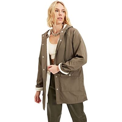 TWOAW22MO0524 Trendyol Damski płaszcz prosty długi rękaw plus size, khaki, XL duże rozmiary TWOAW22MO0524 Trendyol Damski płaszcz prosty długi rękaw plus size, khaki, XL duże rozmiary