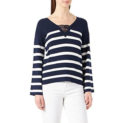SENU38 Naf Naf Damski sweter Mumpy, niebieski morski/ecru, XS SENU38 Naf Naf Damski sweter Mumpy, niebieski morski/ecru, XS