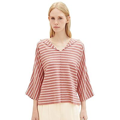 1037748 TOM TAILOR Damska bluza z kapturem w paski, 33801 różowy melanż w paski, M 1037748 TOM TAILOR Damska bluza z kapturem w paski, 33801 różowy melanż w paski, M
