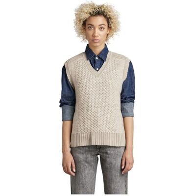 D22405-C928-D309 G-STAR RAW Damski sweter Structure Slipover Vest Loose Knit, Beżowy/khaki (Brown Rice C928-d309), L D22405-C928-D309 G-STAR RAW Damski sweter Structure Slipover Vest Loose Knit, Beżowy/khaki (Brown Rice C928-d309), L