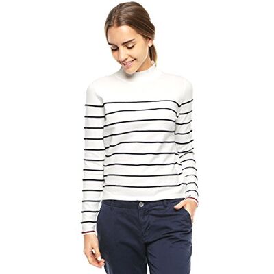 WW0WW15409-901 Tommy Hilfiger Damski sweter Ivy STP Mock-nk SWTR, Wielokolorowy (Snow White/Navy Blazer 901), M WW0WW15409-901 Tommy Hilfiger Damski sweter Ivy STP Mock-nk SWTR, Wielokolorowy (Snow White/Navy Blazer 901), M