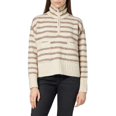 10291049 VERO MODA Damski VMCARRY LS Highneck Zip GA Boo sweter, brzoza/paski: Brown Lentil, M, Birch/Stripes:brown Lentil, M 10291049 VERO MODA Damski VMCARRY LS Highneck Zip GA Boo sweter, brzoza/paski: Brown Lentil, M, Birch/Stripes:brown Lentil, M