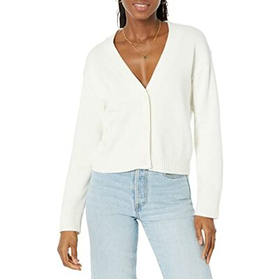 AEW30276F23_Eggshell White Amazon Essentials Damski kardigan o luźnym kroju z dekoltem w serek, skorupka jajka, biały, L AEW30276F23_Eggshell White Amazon Essentials Damski kardigan o luźnym kroju z dekoltem w serek, skorupka jajka, biały, L