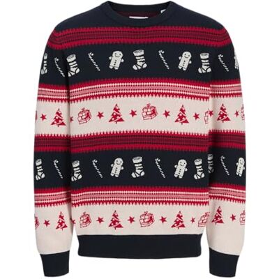 12279840-4784323 JACK & JONES Jjxmas Noel Knit Crew Neck, czerwony (True Red), M 12279840-4784323 JACK & JONES Jjxmas Noel Knit Crew Neck, czerwony (True Red), M
