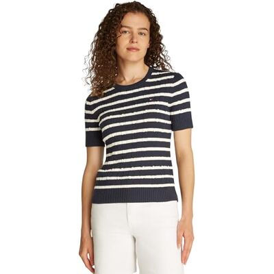 WW0WW387440A5XXS Tommy Hilfiger Swetry damskie, Niebieski (Dark Night Navy/Ivory Petal Stp), XXS WW0WW387440A5XXS Tommy Hilfiger Swetry damskie, Niebieski (Dark Night Navy/Ivory Petal Stp), XXS