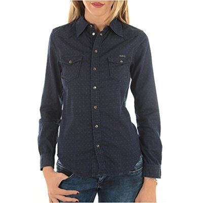 PL300999K49-K49 Pepe Jeans Damska koszula z długim rękawem Rosie Slim Fit, Niebieski (Dobby Indigo), XS PL300999K49-K49 Pepe Jeans Damska koszula z długim rękawem Rosie Slim Fit, Niebieski (Dobby Indigo), XS