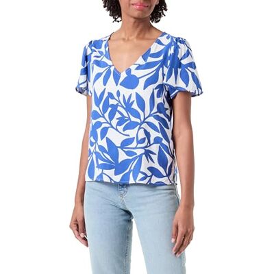 10307987 VERO MODA Vmeasy Joy V-Neck Ss Blouse WVN Ga Top, Snow White/Aop: alisa Mazarine Blue, XS 10307987 VERO MODA Vmeasy Joy V-Neck Ss Blouse WVN Ga Top, Snow White/Aop: alisa Mazarine Blue, XS