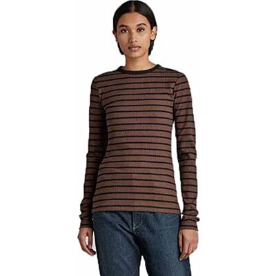 D21575-D201-D472 G-STAR RAW Damski top Slim Rib 2.0 Stripe Top, Wielokolorowy (Rain Drum/Caviar Stripe ), XS D21575-D201-D472 G-STAR RAW Damski top Slim Rib 2.0 Stripe Top, Wielokolorowy (Rain Drum/Caviar Stripe ), XS