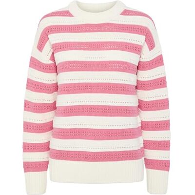 17155033 PIECES Pcfanni Ls O-Neck Knit Mm sweter damski, Cloud Dancer/Stripes: różowa lemoniada, M 17155033 PIECES Pcfanni Ls O-Neck Knit Mm sweter damski, Cloud Dancer/Stripes: różowa lemoniada, M