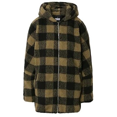 TB3056 Urban Classics Damska kurtka zimowa oversized Check Sherpa kurtka z kapturem, wzór drwala w kratk?, rozmiar XS do 5XL, szary/czarny, XL TB3056 Urban Classics Damska kurtka zimowa oversized Check Sherpa kurtka z kapturem, wzór drwala w kratk?, rozmiar XS do 5XL, szary/czarny, XL