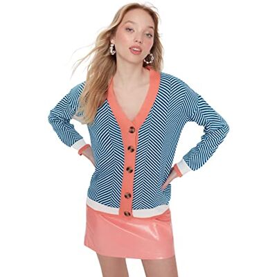 TWOAW22HI0511 Trendyol Damska geometryczna, długie rękawy, plus size, kardigan, Petrol, L TWOAW22HI0511 Trendyol Damska geometryczna, długie rękawy, plus size, kardigan, Petrol, L