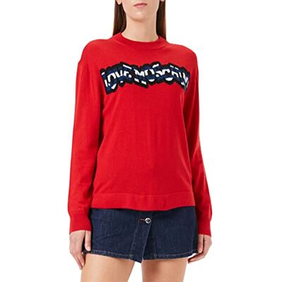 W S M31 10 X 1148 Love Moschino Damski sweter o regularnym kroju z długim rękawem z prążkowanym logo, czerwony, 48 W S M31 10 X 1148 Love Moschino Damski sweter o regularnym kroju z długim rękawem z prążkowanym logo, czerwony, 48