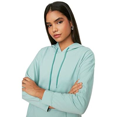 TCTAW22TW0139 Trendyol Damska prosta bluza z długim rękawem, regularna bluza hidżab, miętowy, M TCTAW22TW0139 Trendyol Damska prosta bluza z długim rękawem, regularna bluza hidżab, miętowy, M