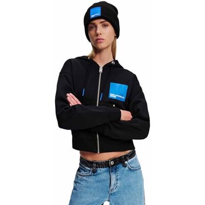 246J1807 Karl Lagerfeld Jeans, Damskie, Bluza Z Kapturem Z Logo Box, Rozpinana Na Zamek, Regular Fit, Czarny, S 246J1807 Karl Lagerfeld Jeans, Damskie, Bluza Z Kapturem Z Logo Box, Rozpinana Na Zamek, Regular Fit, Czarny, S