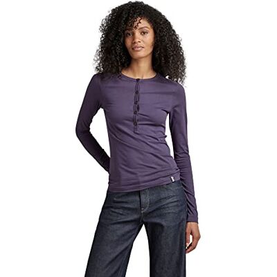 D22751-D344-0013 G-STAR RAW Koszulki Damskie Essential Henley Slim Long Sleeve T-Shirt, fioletowy (Carbonne Purple D344-0013), M D22751-D344-0013 G-STAR RAW Koszulki Damskie Essential Henley Slim Long Sleeve T-Shirt, fioletowy (Carbonne Purple D344-0013), M