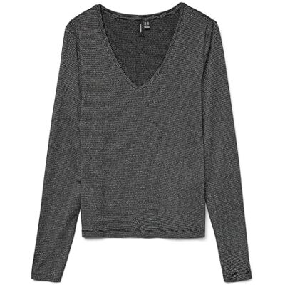 10334582-4831521 VERO MODA Vmlava Glitter Ls V-Neck Top Stripe Ga, czarny, XL 10334582-4831521 VERO MODA Vmlava Glitter Ls V-Neck Top Stripe Ga, czarny, XL