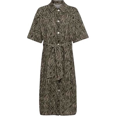 10510137 KAFFE Damska koszula sukienka dżinsowa krótkie rękawy drukowane kieszenie o średniej długości pasa, Feather Gray/Czarne Zwierzę, 38 10510137 KAFFE Damska koszula sukienka dżinsowa krótkie rękawy drukowane kieszenie o średniej długości pasa, Feather Gray/Czarne Zwierzę, 38