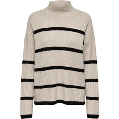 15283326 ONLY Women's ONLANNA LS HIGH Neck CS KNT sweter sweter, Whitecap Gray/szczegóły: melanż w czarne paski, XS 15283326 ONLY Women's ONLANNA LS HIGH Neck CS KNT sweter sweter, Whitecap Gray/szczegóły: melanż w czarne paski, XS