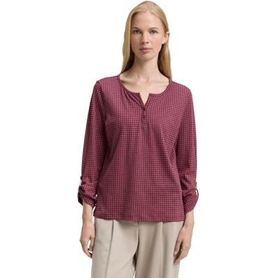 1047729 TOM TAILOR T-shirt damski, 38733 Berry Bordeaux Vichy Print, L 1047729 TOM TAILOR T-shirt damski, 38733 Berry Bordeaux Vichy Print, L