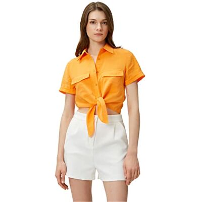 3SAK60001EW Koton Damska koszula Crop Tie Detail Modal Blended, Pomarańczowy (207), 40 3SAK60001EW Koton Damska koszula Crop Tie Detail Modal Blended, Pomarańczowy (207), 40