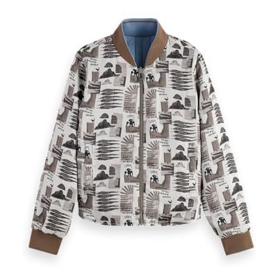 U9G00784T Scotch & Soda Dwustronny nadruk i pikowana bomberka, Art Dept Kolaż Szara Skala U076, M U9G00784T Scotch & Soda Dwustronny nadruk i pikowana bomberka, Art Dept Kolaż Szara Skala U076, M