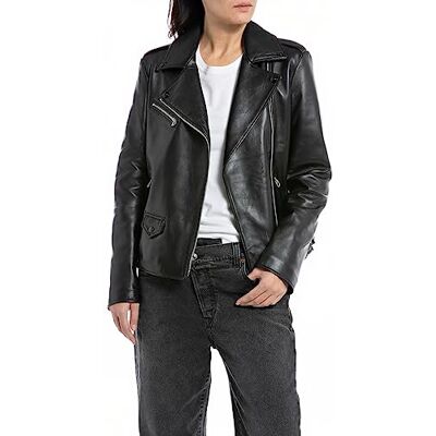 W7829 .000.84834 Replay Damska kurtka skórzana slim fit, 010 Black, XXS W7829 .000.84834 Replay Damska kurtka skórzana slim fit, 010 Black, XXS