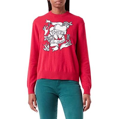 W S M27 11 X 1441 Love Moschino Damski sweter o regularnym kroju z długim rękawem z efektem tatuażu Heart Intarsia, czerwony, 38 W S M27 11 X 1441 Love Moschino Damski sweter o regularnym kroju z długim rękawem z efektem tatuażu Heart Intarsia, czerwony, 38