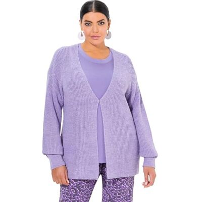 835550 Ulla Popken Damski duży rozmiar, duże rozmiary, plus size, kardigan z cekinami, oversize, prążkowany, dekolt w serek, lawendowy, 50-52 835550 Ulla Popken Damski duży rozmiar, duże rozmiary, plus size, kardigan z cekinami, oversize, prążkowany, dekolt w serek, lawendowy, 50-52