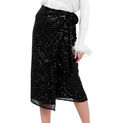 PL9-0372 Lovedrobe Women's Midi Skirt Ladies Wrap Sequin Embellished Lined Lined Evening Occasion Party Wear, czarna 38, czarny, 38 PL9-0372 Lovedrobe Women's Midi Skirt Ladies Wrap Sequin Embellished Lined Lined Evening Occasion Party Wear, czarna 38, czarny, 38