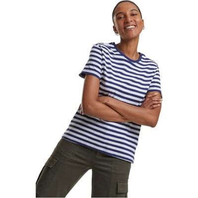 TB6826 Urban Classics Damski T-shirt Ladies Regular Striped Tee White/Darkblue XL, biały/ciemnoniebieski., XL TB6826 Urban Classics Damski T-shirt Ladies Regular Striped Tee White/Darkblue XL, biały/ciemnoniebieski., XL