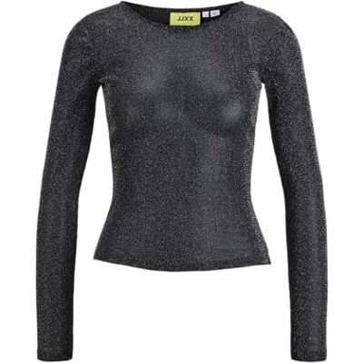 12290456-4924305 JACK & JONES Jxmelia Mesh Glitter Ls Top WVN, czarny, L 12290456-4924305 JACK & JONES Jxmelia Mesh Glitter Ls Top WVN, czarny, L