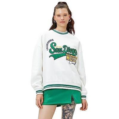 4WAL10018IK Koton Women Crew Neck Varsity Embroidered bluza, 010 (Ecru), M 4WAL10018IK Koton Women Crew Neck Varsity Embroidered bluza, 010 (Ecru), M