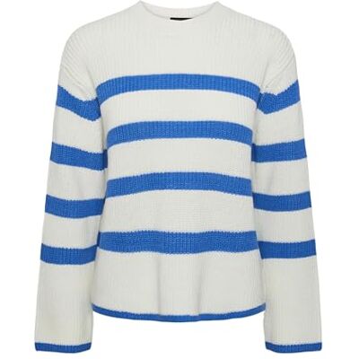 17146999 PIECES Pcsabina Ls O-Neck Knit Noos sweter damski, Cloud Dancer/Stripes:french Blue, XL 17146999 PIECES Pcsabina Ls O-Neck Knit Noos sweter damski, Cloud Dancer/Stripes:french Blue, XL