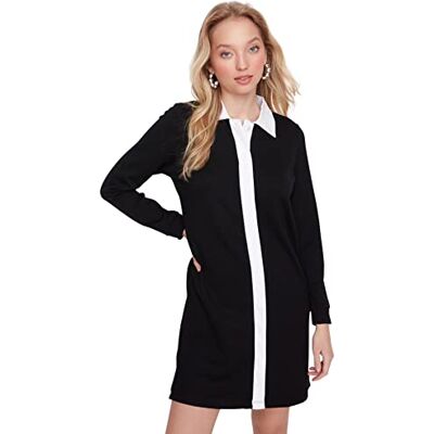 TWOAW23EL00587 Trendyol Damska damska mini sukienka z dzianiny z wywijanym kołnierzem, czarna, XS, Czarny, XS TWOAW23EL00587 Trendyol Damska damska mini sukienka z dzianiny z wywijanym kołnierzem, czarna, XS, Czarny, XS