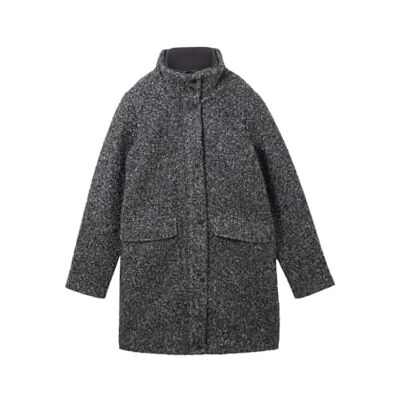 1037586 TOM TAILOR Denim Damski płaszcz Boucle ze stójką, 10522-shale Grey Melange, XS 1037586 TOM TAILOR Denim Damski płaszcz Boucle ze stójką, 10522-shale Grey Melange, XS