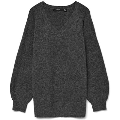 10309434-4630519 VERO MODA Vmleaf Ls długi dekolt w serek sweter Noos, ciemnoszary melanż, L 10309434-4630519 VERO MODA Vmleaf Ls długi dekolt w serek sweter Noos, ciemnoszary melanż, L