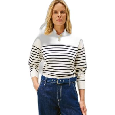 WW0WW47467 Tommy Hilfiger Damski Co Jersey Gold Btn Mock-nk SWT sweter, Niebieski (Placed Thin Navy Stp Sweaters), L WW0WW47467 Tommy Hilfiger Damski Co Jersey Gold Btn Mock-nk SWT sweter, Niebieski (Placed Thin Navy Stp Sweaters), L