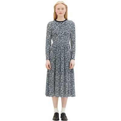 1039911 TOM TAILOR jeansowa damska sukienka siateczkowa ze wzorem, 16355-niebieski nadruk w kwiaty, XL 1039911 TOM TAILOR jeansowa damska sukienka siateczkowa ze wzorem, 16355-niebieski nadruk w kwiaty, XL