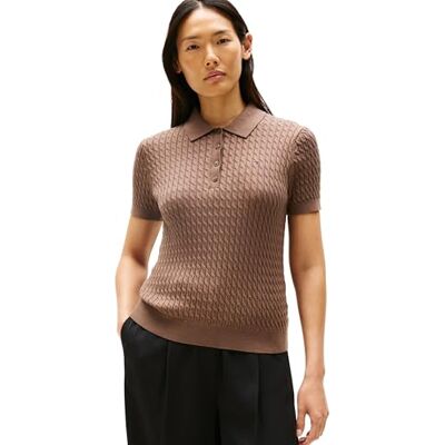 WW0WW41474 Tommy Hilfiger Damska koszulka polo z krótkim rękawem i zapięciem na guziki, Brązowy (Hot Coco), XXS WW0WW41474 Tommy Hilfiger Damska koszulka polo z krótkim rękawem i zapięciem na guziki, Brązowy (Hot Coco), XXS